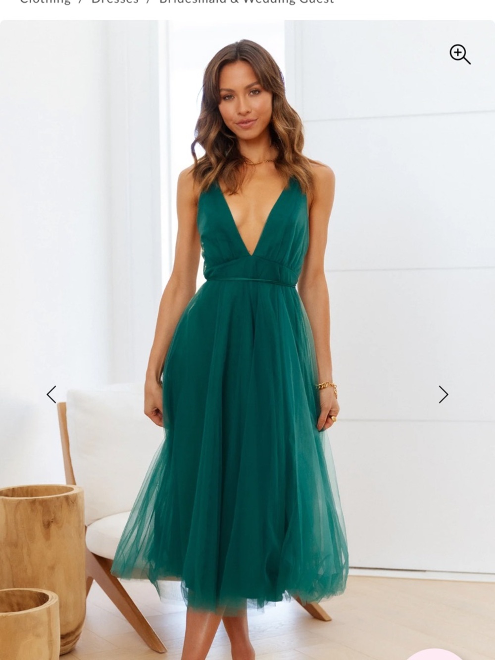 Hello Molly Deep Green V-Neck Tulle Midi Dress